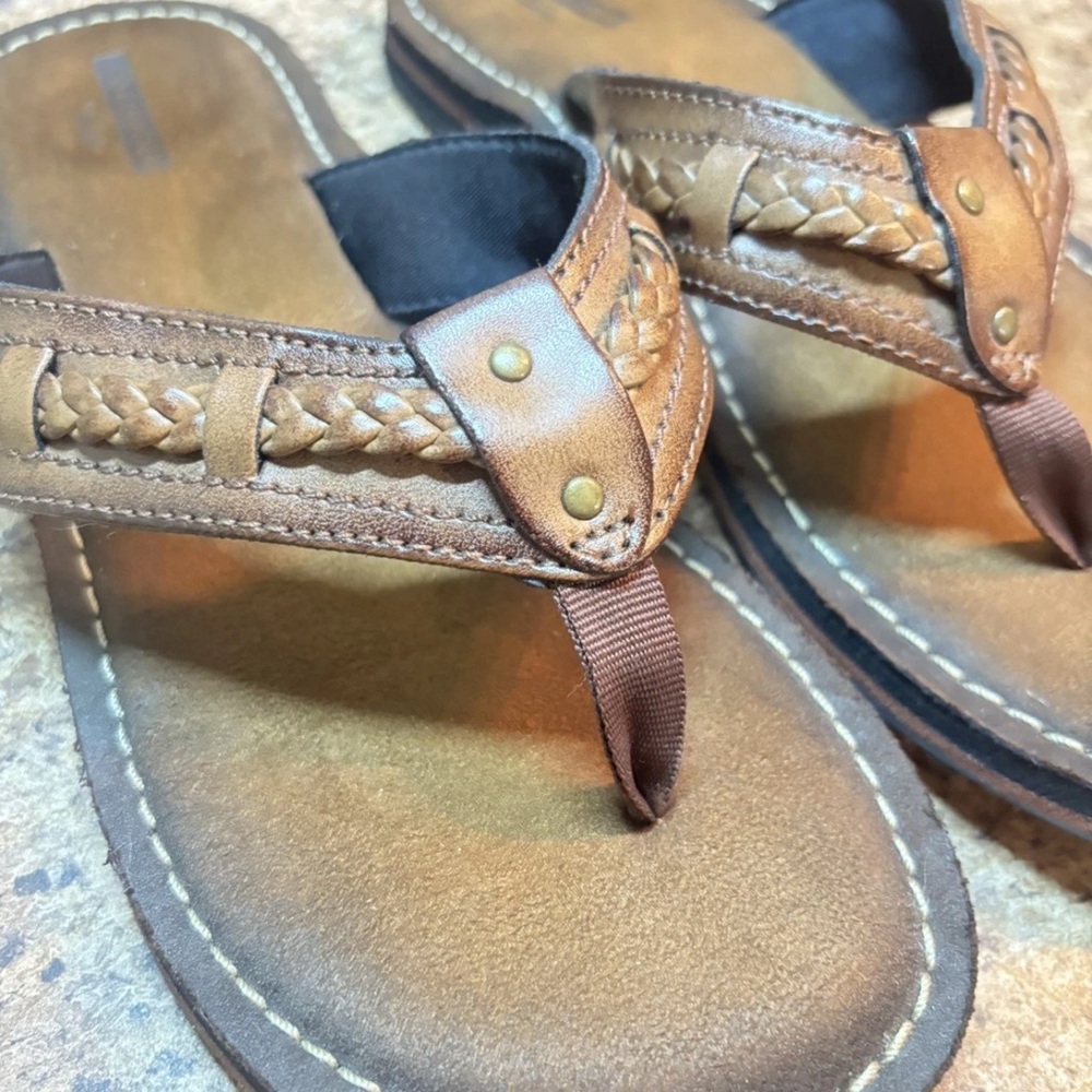 Clarks Brown Braided Leather Toe-Post Sandals